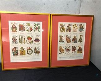 Two (2) Vintage Alphabet Framed Prints
