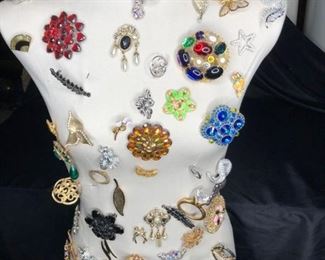 Vintage brooches and Dress Form

