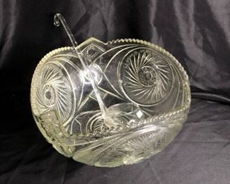 Pressed Glass Punch Bowl with Ladle
