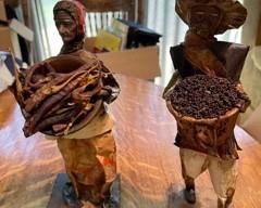 Vintage Handmade Paper Mache Old People Figurines 11" Made In Cancun Mexico