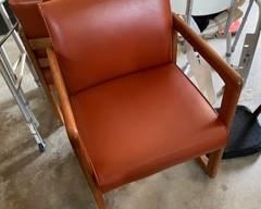 Vintage MCM B. L. Marble Furniture Co. Walnut & orange Vinyl Arm Chair 7612