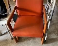 Vintage MCM B. L. Marble Furniture Co. Walnut & orange Vinyl Arm Chair 7612