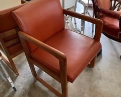Vintage MCM B. L. Marble Furniture Co. Walnut & orange Vinyl Arm Chair 7612