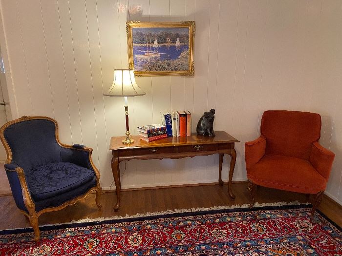 ENTRY TABLE WITH FRENCH CHAIRS /PICTURE WITH SAIL BOATS