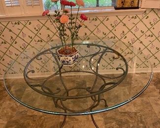 SMALL ROUND GLASS TOP DINING TABLE