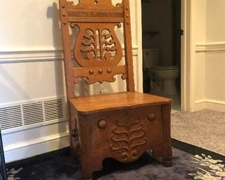 Unique Victorian carved oak commode chair