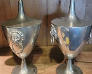 Mid 19th Century Justus Johannes Van Maurik Dutch Pewter Chestnut Urns or Wine Bottle Coolers
