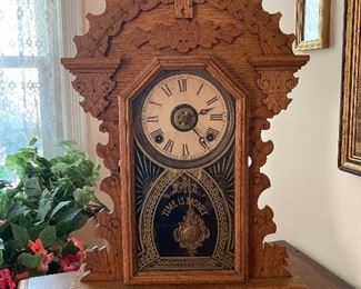 Antique Carved Oak Gingerbread Clock $200