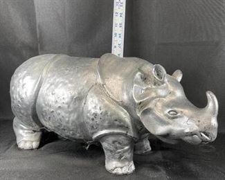 Large Ceramic Rhinoceros statue painted silver gray