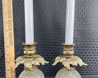 Vintage Crystal Marble Base Candle Stick Holders