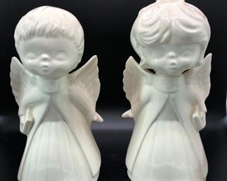 Vintage White Ceramic Kissing Angel Figurines