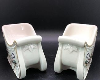 Mikasa Set of 2 Ceramic Christmas Holiday Sled Taper Candle Holders