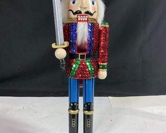 Christmas Holiday Red Sequin Nutcracker Soldier with Sword