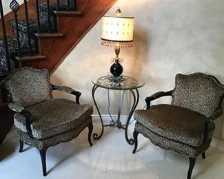 Pair of French style leopard chairs