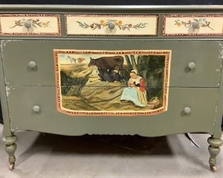 Vintage Hand Painted Chest w Casters

