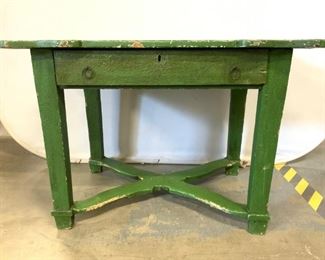 Antique Wooden Farm Work Table W Drawer
