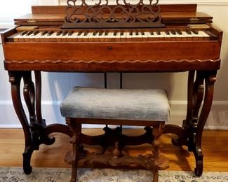 Antique "Treat & Linsley" melodeon & bench 