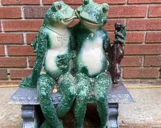 Kissing Frogs on a Bench with Violin 