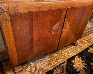 Antique Art Deco English Oak Server with Tressel Base & Key