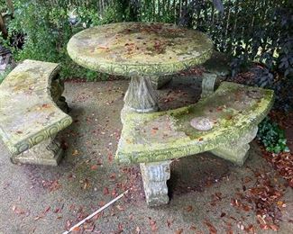 Concrete Patio Table & 3 Curved Benches