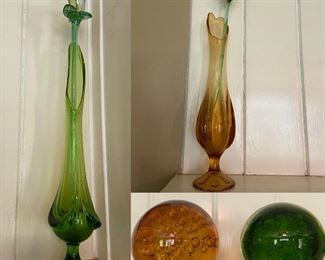 Large Art Glass Paperweights 
 70’s Green Stretch Swung Drape Artglass Vase
Amber 70’s Artglass Stretch Vase