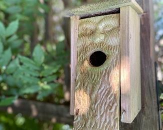 Hand Carved Wooden Bird House/Feeder