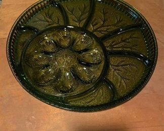 Green Indiana Glass Deviled Egg Plate