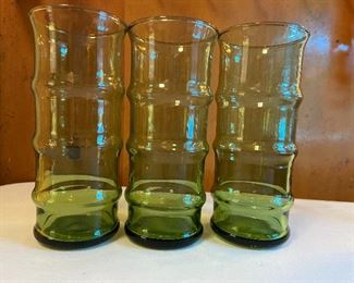 Vintage Olive Green Bamboo Shaped Drinking Glasses