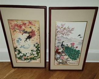 Beautiful Asian framed Art Silkscreens art measures 22"x11.5"