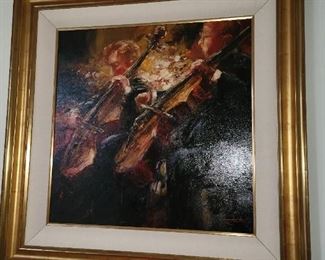 The Cellist Original Oil on Linen by Stephen Shortridge artwork measures 30"x30" 
