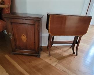 Antique cabinet, drop leaf side table