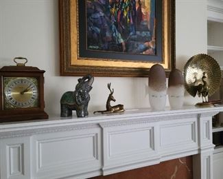 Howard Miller Mantle Clock, Brass Decor, Murano Italy Signed Fish Art