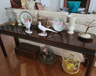 Sofa Table, Italian Bird Figurines