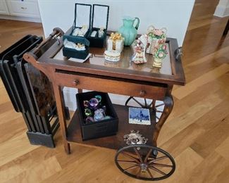 Antique Tea Cart, Hand blown Christmas Ornaments, Fitz & Floyd Christmas, Nice Dinner Trays