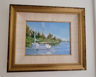 Sailboats in the Lagoon Oil by Morgan Samuel Price art measures 12"x16" 