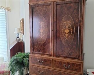 Beautiful Burl Wood Armoire Linen Press from John Gibson Antiques Charleston S.C.