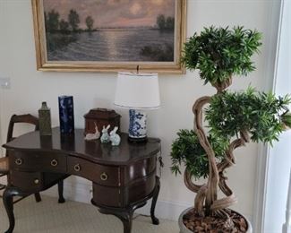 Kidney Desk, Artificial Potted Tree