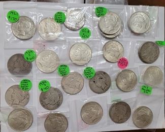 Large Collection of U.S. Silver  Morgans and Peace Dollars...just a sample..Lots of Morgan and Peace circulated dollars marked $30 
