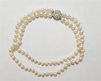 Antique Double strand Pearl Necklace 2.5 Carat Diamond  Necklace 
