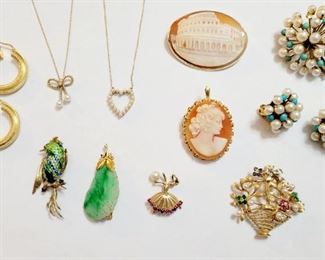Fine Gold Jewelry- 14k Cameos, Brooches, Necklaces, Jade and more