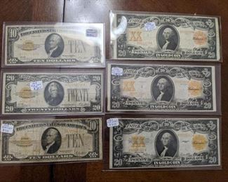 Old U.S. Gold Certificate Notes- 1922 $20 Gold Cert, 1906 FR 1183 $20 Gold Cert and more