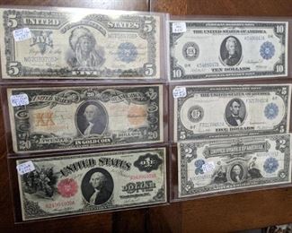 Old U.S. Bills $5 1899 Chief Silver Cert, 1899 FR 258 $2 Silver Cert and more