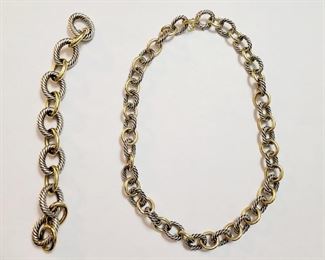 David Yurman Link Cable Necklace and Large Bracelet 18k gold and .925