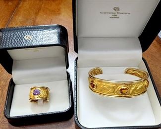 18k Carrera y Carrera Relief Horse Cuff with Citrine Cabs, 18k Carrera y Carrera Relief Horse Cuff Ring with Amethyst