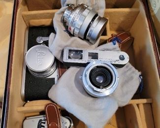 Leica vintage camera lenses, case etc