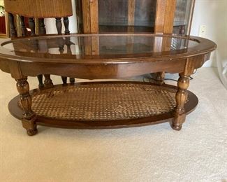 Glass Top Coffee Table with Cane Base