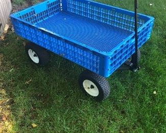 Yard cart with welded handle to give the option to tow behind lawn tractor