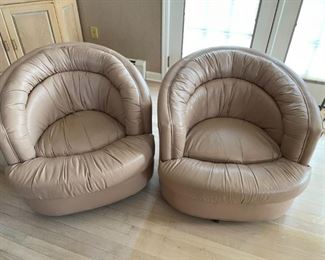  2 MCM Leather Barrel Chairs.  Matching Sofa