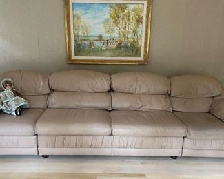 MCM Leather Couch with Sofa Bed.  10 1/2 Feet Long