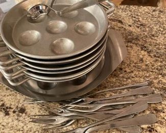 Escargot Service Plates, Forks and Tongs